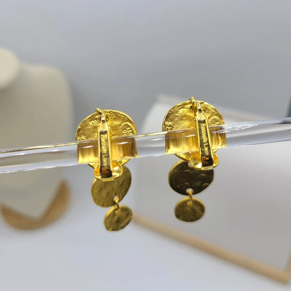 Kenneth Lane Goldtone Coin Drop Clip On Earrings - Picture 8 of 8